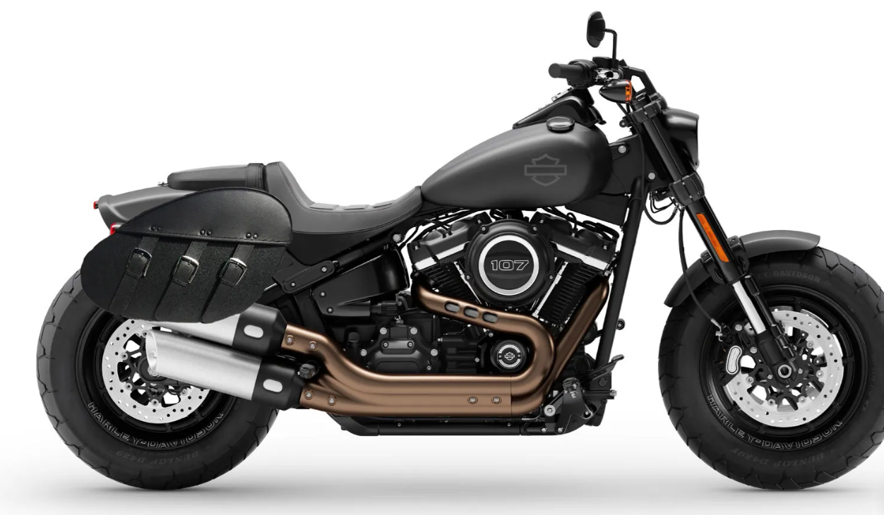 403F3- Saddleline Harley-Davidson Softail Fatbob FXFB / FXFBS Saddlebags with Quick Mounts.