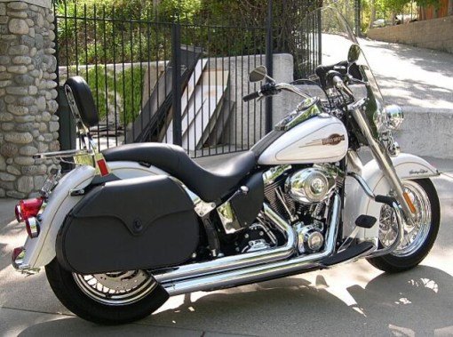 706L- Saddleline Harley Davidson FLSTC Softail Heritage Classic Hard body leather saddlebags With Mounting.