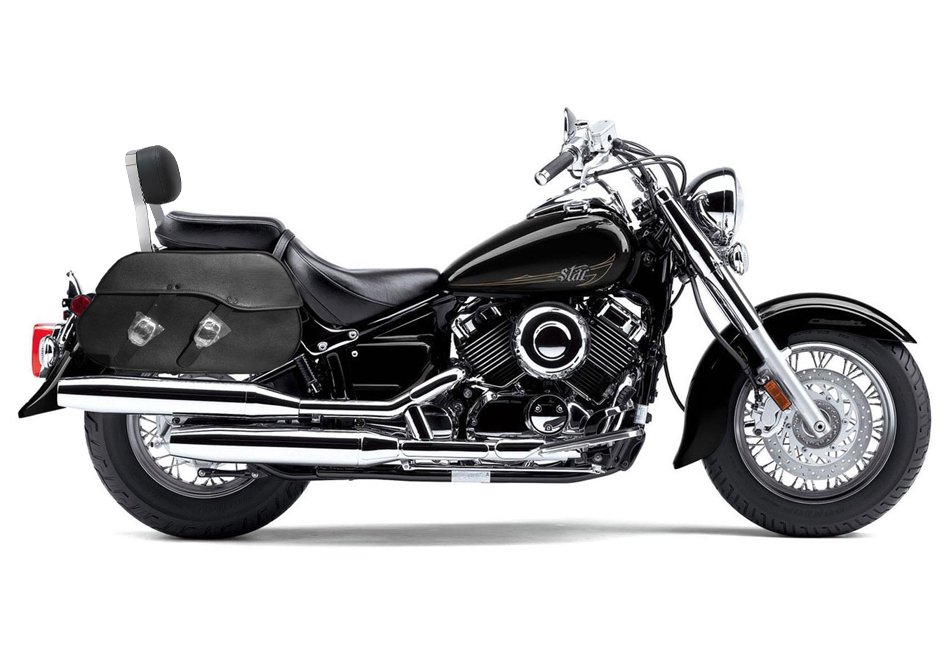 YM200-Saddleline Yamaha 650 Classic Leather Saddlebags with Quick Detaching Mounting.