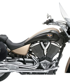 2005F- Saddleline Victory Boardwalk and Kingpin Leather Full Hard body Saddlebags With Quick Detachable Mounting Brackets. ( fitment to all years ).