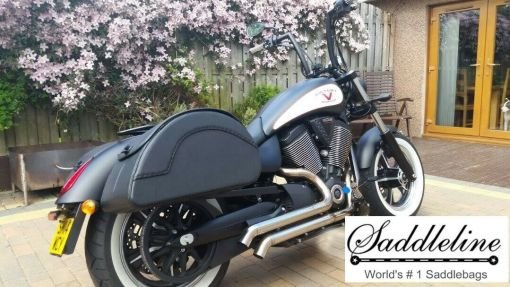 2003L-M- Saddleline Victory HIGHBALL Leather Full Hard body Saddlebags With Quick Detachable Mounting Brackets. ( fitment to all years of Victory HIGHBALL models ). - Image 3