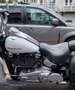 429F2-Saddleline Harley-Davidson Softail Deluxe FLD & FLDE Saddlebags With Quick Mounting.