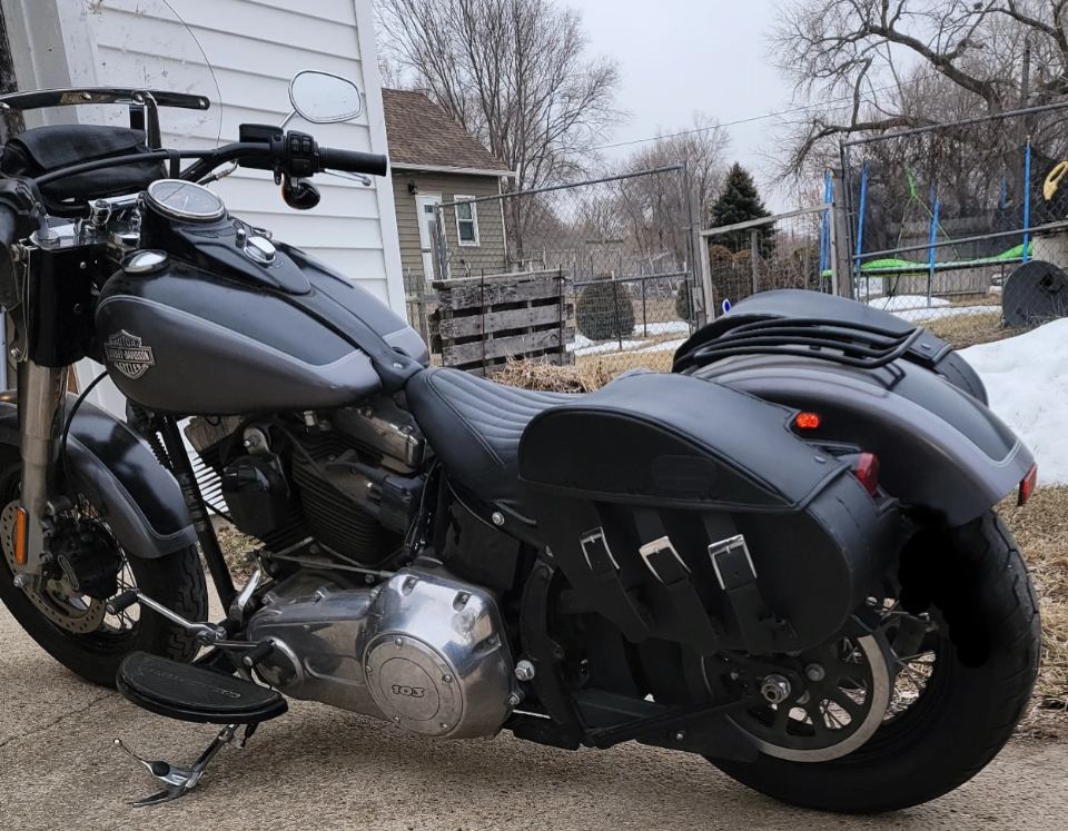 415F3B- Saddleline Harley-Davidson Softail Slim FLSL Saddlebags With Quick Detach Mounts. (Years 2018 Onwards)