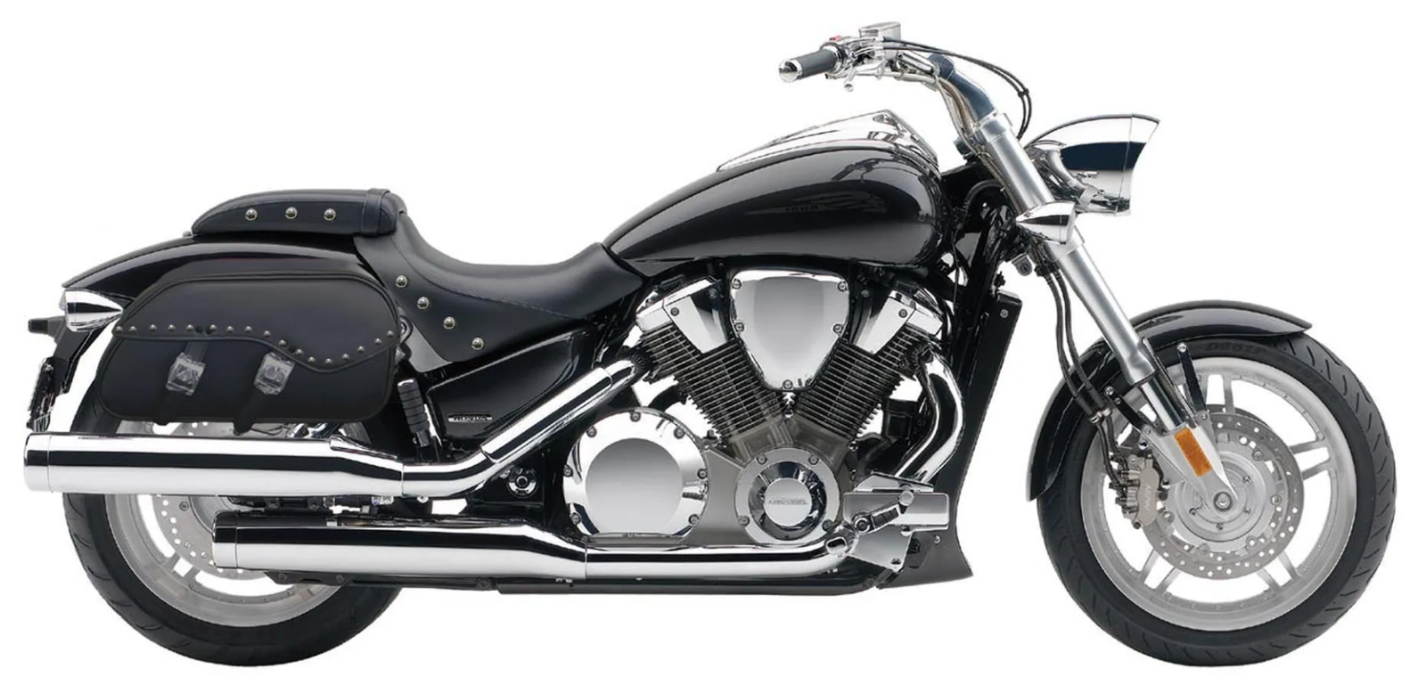 1205- HONDA VTX 1800F STUDDED saddlebags by saddleline with complete quick detachable mounting hardware (included).