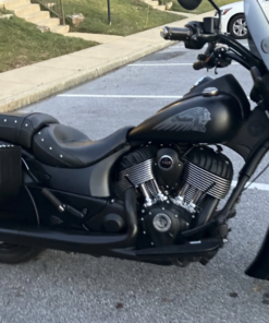 Alternative view of 500ST-Saddleline Indian Chief Dark Horse Saddlebags in Leather & Hard Body With Quick detach mounting Brackets.