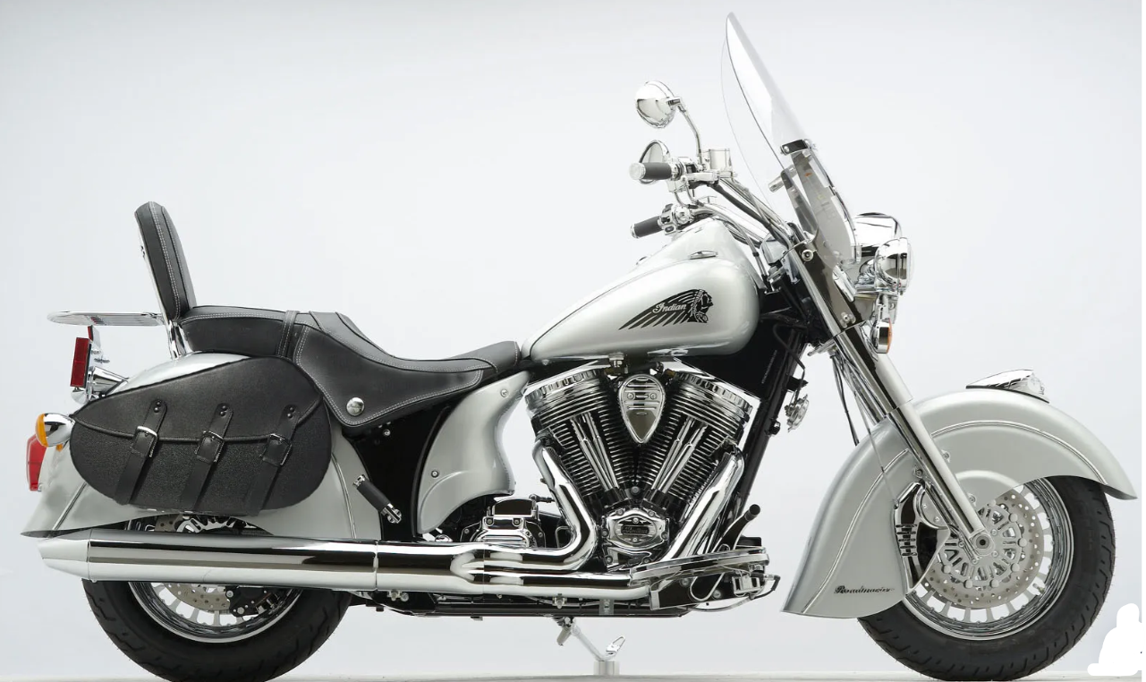 502B3TDP-Saddleline Indian Chief Saddlebags in Leather & Hard Body With Quick detach mounting Brackets.